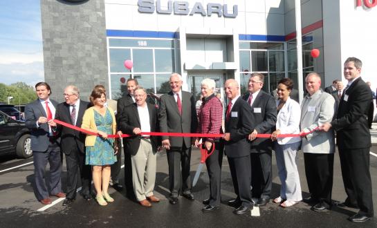 New York state  Sen. John A. DeFrancisco, R-N.Y., participates in a ribbon-cutting Aug. 21, 2014, for Auburn, N.Y., Fox Toyota and Subaru. DeFrancisco has prefiled a bill requiring OEM parts be used for at least the first three years of a car's life. (Provided by state Sen. John DeFrancisco)