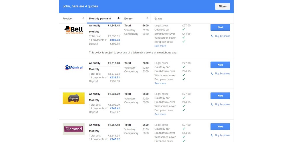 A screenshot of the Google Compare site. (From www.google.co.uk/compare)